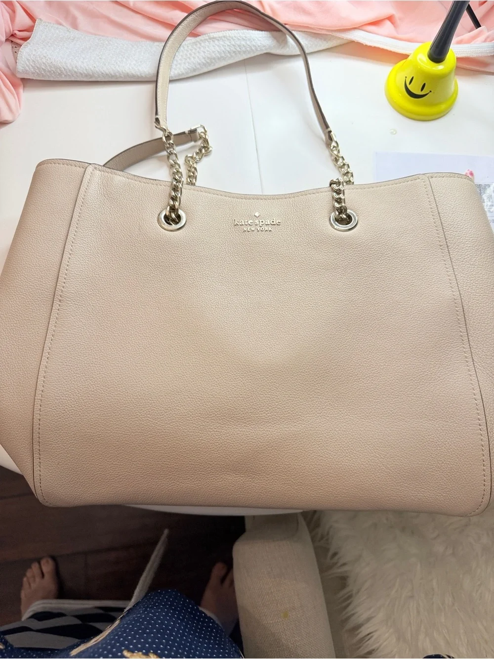 kate spade Taupe Pebbled Leather Chain-Handle Tote